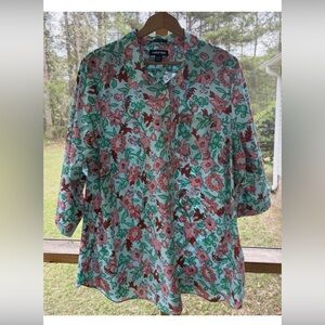 Lands' End No Iron Supima Cotton Floral Print Button-Up Shirt 24W